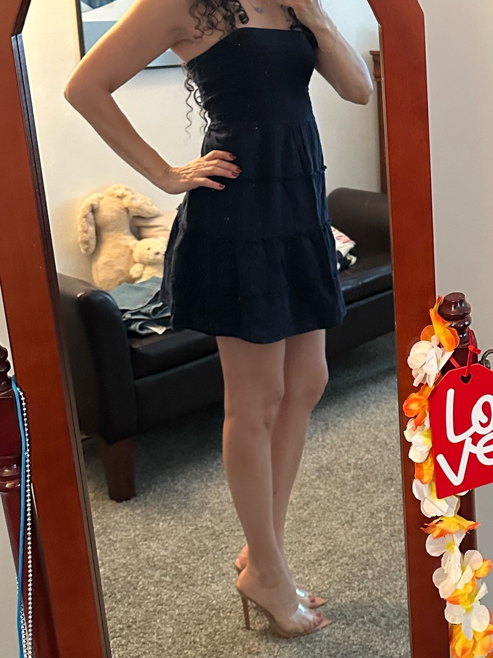 Rosalie Navy Strapless Short Frayed Dress